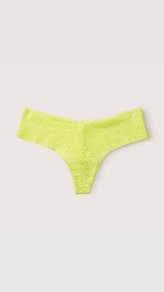Безшовні трусики-стрінги від PINK -  No-Show Lace-Trim High-Leg Thong Panty зображення