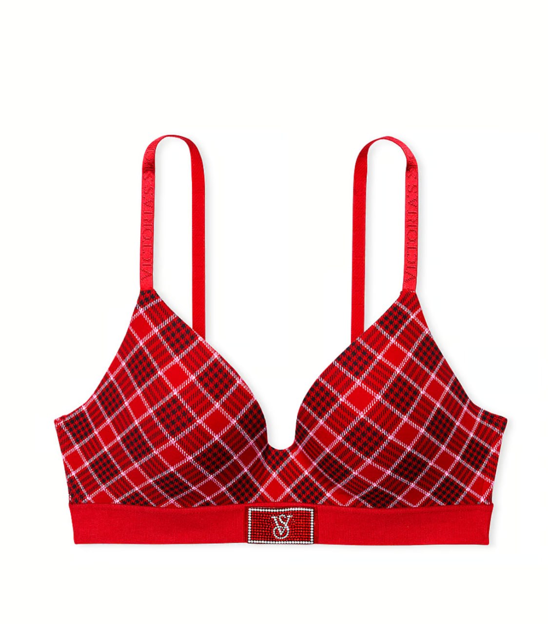 Комплект від Victoria’s Secret в клітинку - Shine Patch Lightly Lined Wireless Bra / Logo Cotton Shine Patch Hiphugger Panty