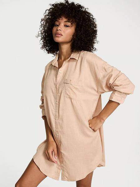 Жіноча нічна сорочка Victoria's Secret - Modal-Cotton Shimmer Button-Front Sleepshirt зображення