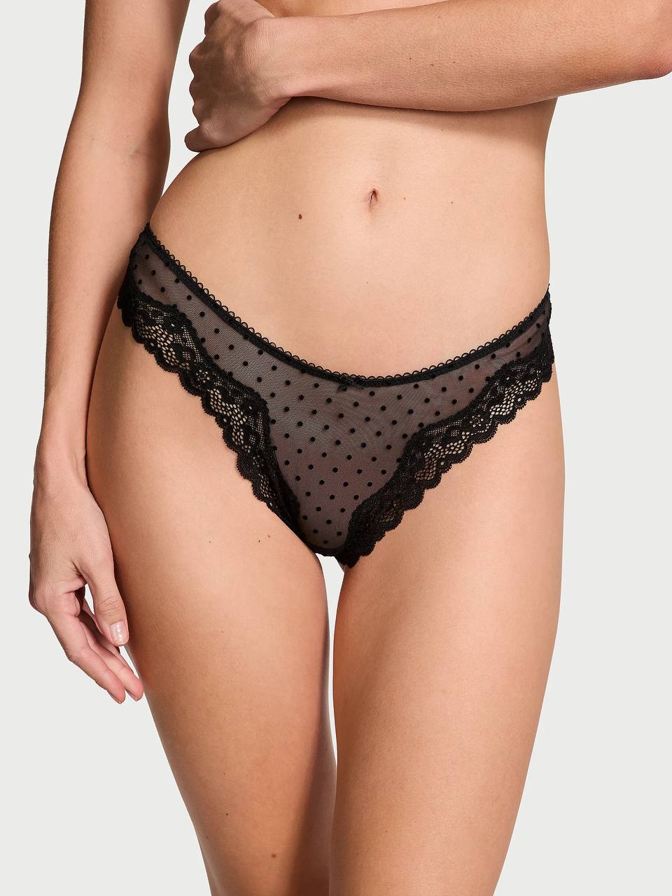 Мереживний комплект від Victoria's Secret - Tease Mesh Lace-Trim High-Leg Thong Panty / Lightly Lined Wireless Lace-Trim Bra Black 